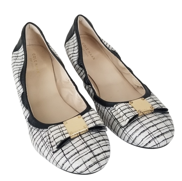Cole Haan Tali Bow Ballet Flat Black White Size 9.5B - Picture 1 of 12